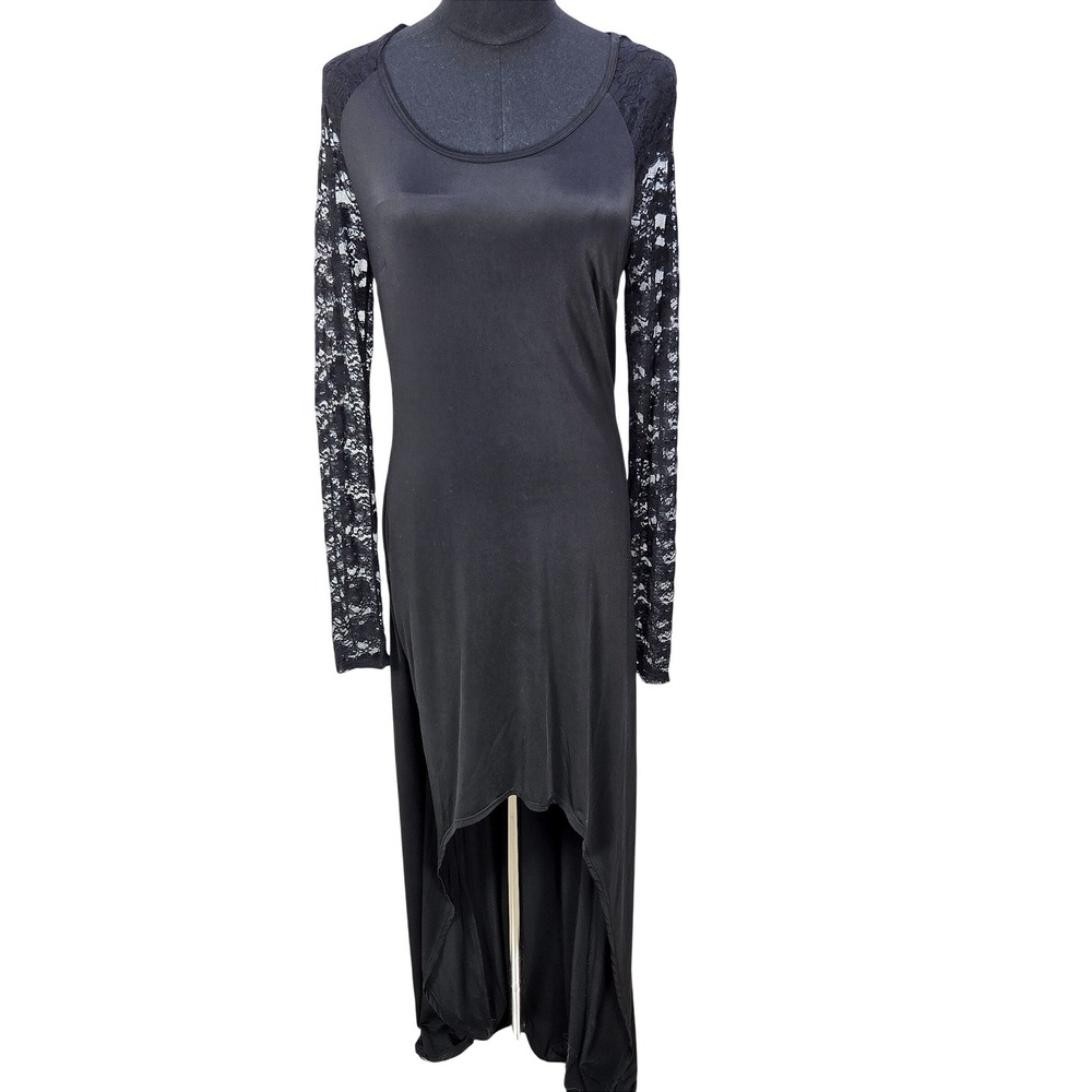 Women's Jessica McClintock Size 12 Black Lace Sleeve High Low Dress Whimsigoth